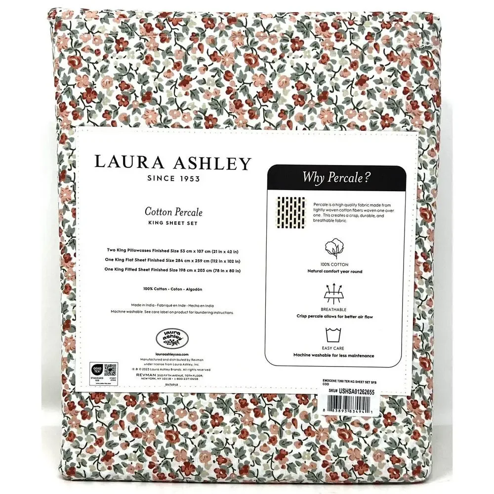 Laura Ashley Percale Cotton King Sheet Set Autumn Fall Colors Orange Emogene